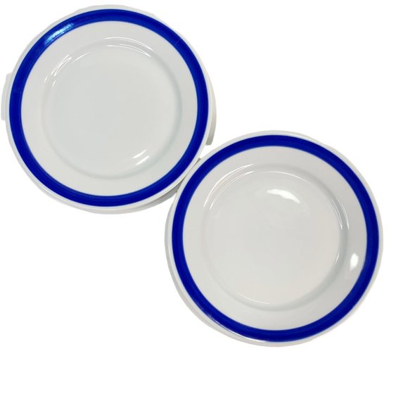 Crate Barrel Cobalt Blue Band Cup Saucer Dessert Plate Breakfast Set 2 Bistro - Picture 2 of 10